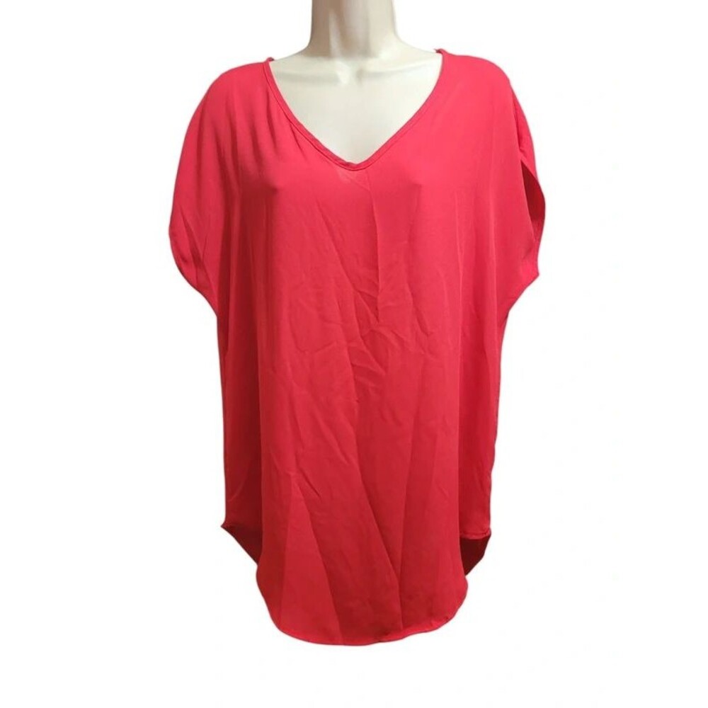 Lush Bright Red Polyester Thin V Neck Blouse Medium NWOT